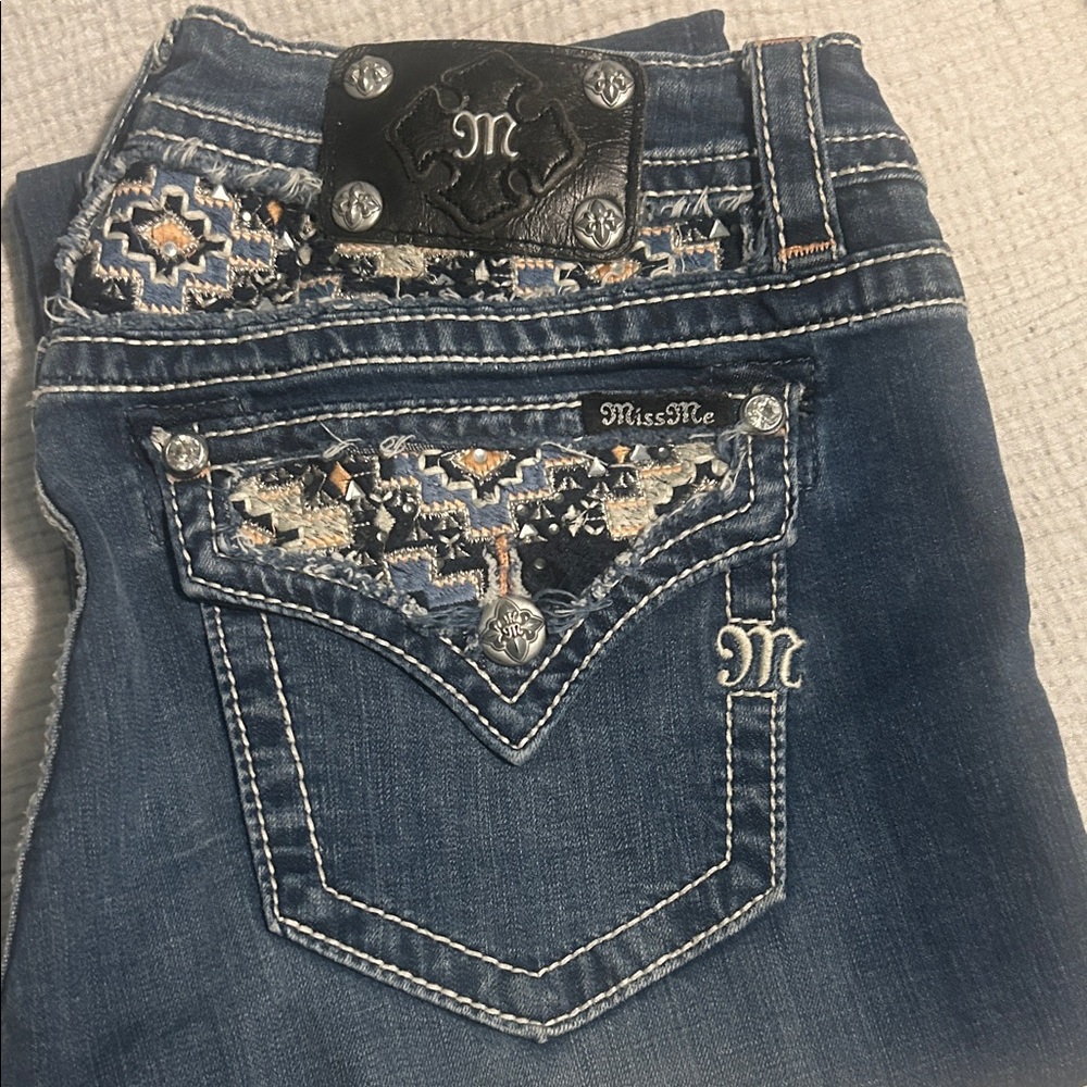Miss Me Women's Blue Boot Cut Jeans with Silver Accents